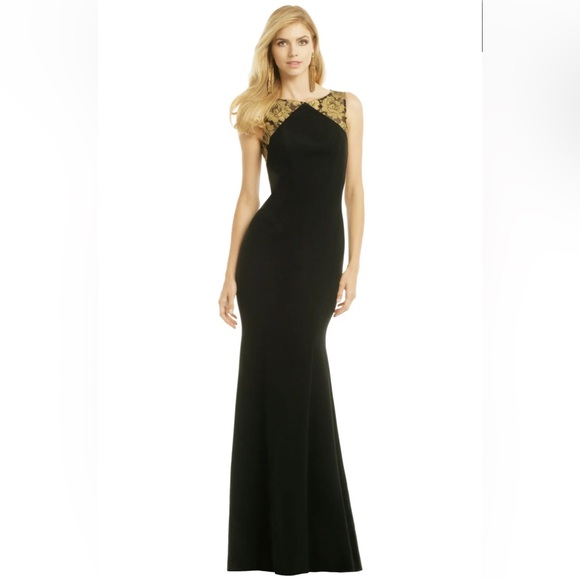Theia black and gold sleeveless mermaid long gown - Picture 5 of 11